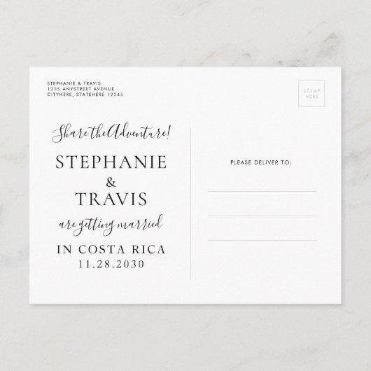 宛先ウェディング日付金ゴールドマップの保存 案内ポストカード (裏面)