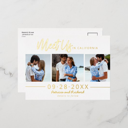 宛先ウェディング日付3の写真を保存 箔シーズンポストカード (正面/裏面)