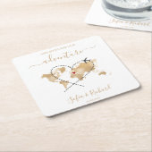 宛先ウェディング金ゴールドワールドマップウェルカムサイン スクエアペーパーコースター (アングル)