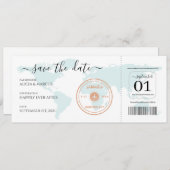 宛先ウェディング飛行機チケット日付の保存 招待状 (正面/裏面)