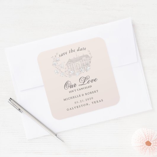 宛先エレガントフローラ日付の保存 スクエアシール (封筒)