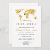 宛先エレガント金ゴールドワールドマップブライダルシャワー 招待状 (正面/裏面)
