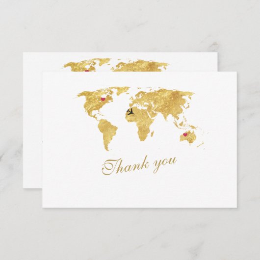 宛先エレガント金ゴールドワールドマ結婚ップ サンキューカード (正面/裏面)