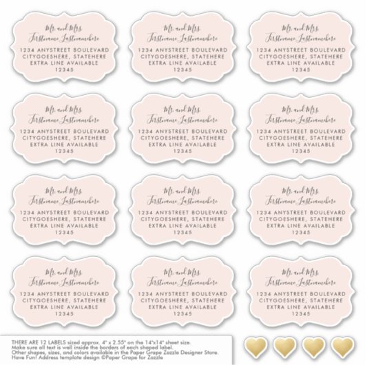 宛先ゲスト宛名ラベルブラケット形状ピンク シール (正面)