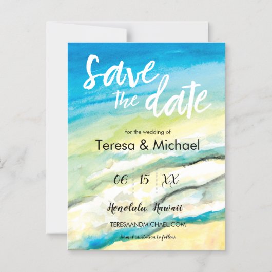 宛先パーソナライズされたウェディングビーチの水色 マグネット招待状 (正面)