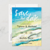 宛先パーソナライズされたウェディングビーチの水色 案内ポストカード (正面/裏面)