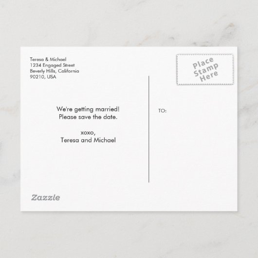 宛先パーソナライズされたウェディングビーチの水色 案内ポストカード (裏面)