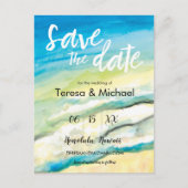 宛先パーソナライズされたウェディングビーチの水色 案内ポストカード (正面)