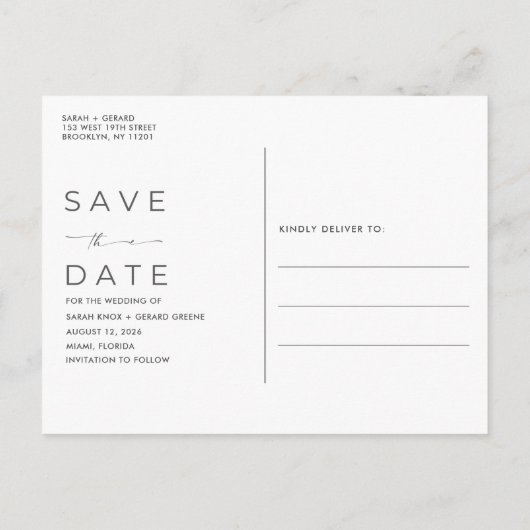 宛先ビーチ結婚式写真の保存日付 案内ポストカード (裏面)