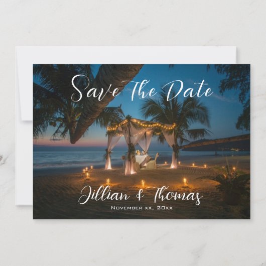 宛先ビーチ結婚式日付の保存 招待状 (正面)