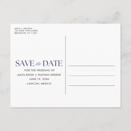 宛先ビーチ結婚式日付の保存 案内ポストカード (裏面)