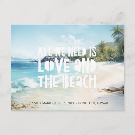 宛先ビーチ結婚式日付の保存 案内ポストカード (正面)