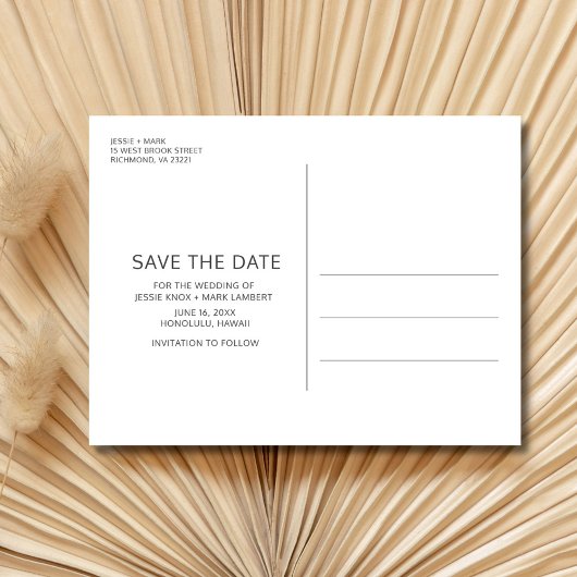宛先ビーチ結婚式日付の保存 案内ポストカード
