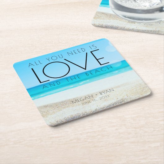 宛先ビーチ結婚式 スクエアペーパーコースター (アングル)