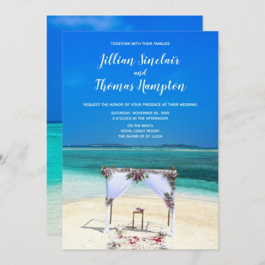 宛先ビーチ結婚式- 招待状 (正面/裏面)