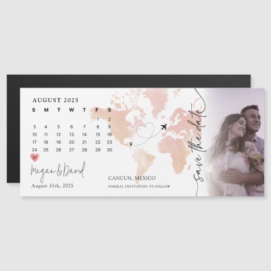 宛先マップカレンダーハート写真の保存日付 マグネット招待状 (正面/裏面)