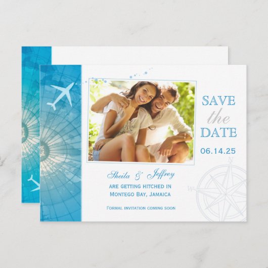 宛先モダン写真ウェディング日付の保存 案内ポストカード (正面/裏面)