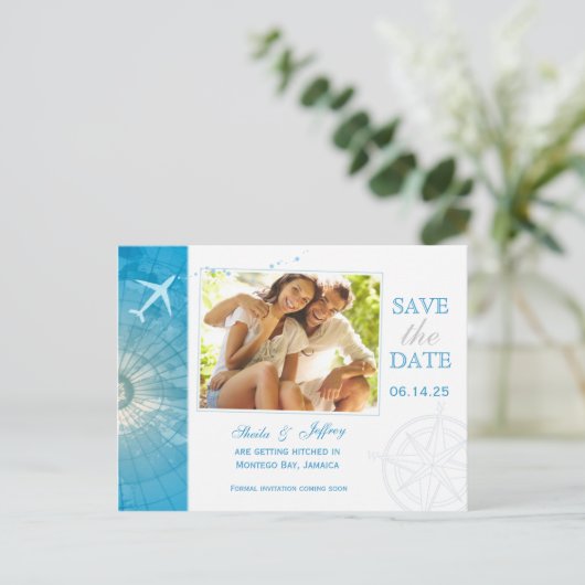 宛先モダン写真ウェディング日付の保存 案内ポストカード (スタンド正面)