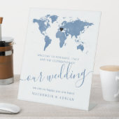 宛先ワールドマップソフトブルーウォーターカラーウェルカム 台座サイン (インサイチュ)