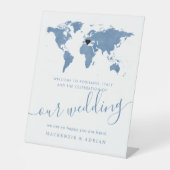 宛先ワールドマップソフトブルーウォーターカラーウェルカム 台座サイン (正面)