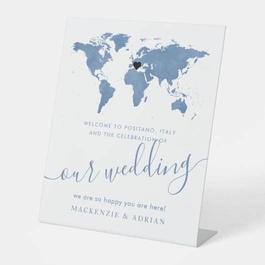 宛先ワールドマップソフトブルーウォーターカラーウェルカム 台座サイン (正面)