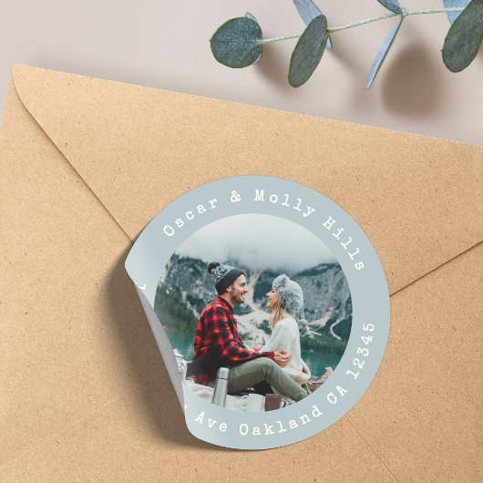 宛先住所と写真のクラシックな丸型ステッカー ラウンドシール