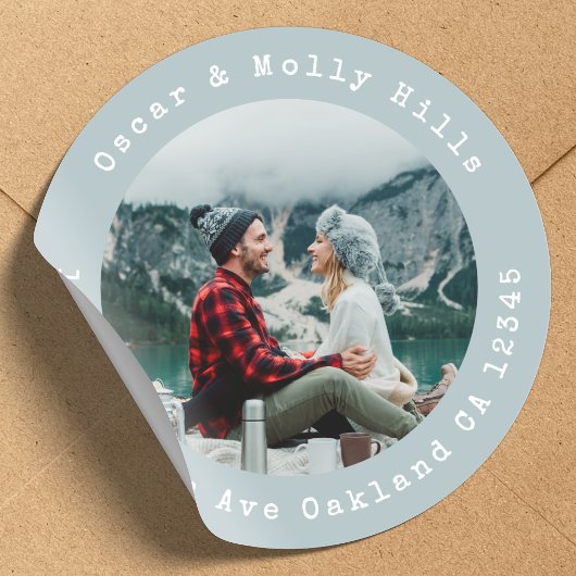 宛先住所と写真のクラシックな丸型ステッカー ラウンドシール