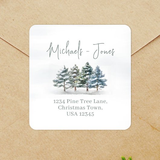 宛先住所 水彩 カスタム 松の木 スクエアシール