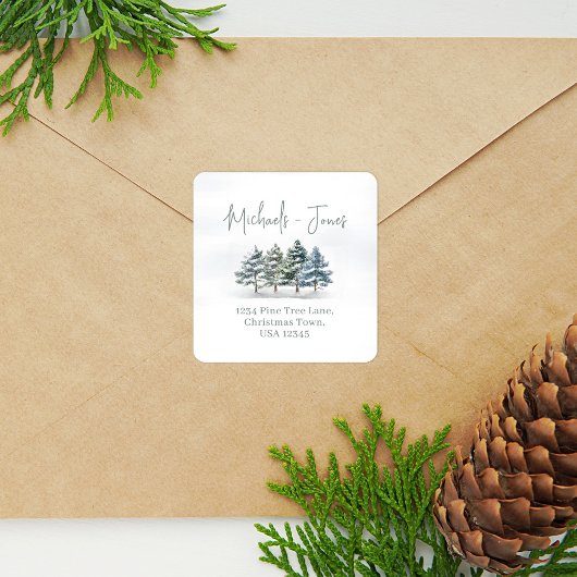宛先住所 水彩 カスタム 松の木 スクエアシール