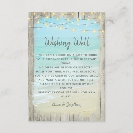 宛先素朴ビーチ結婚式ウィングウェル エンクロージャーカード (正面)