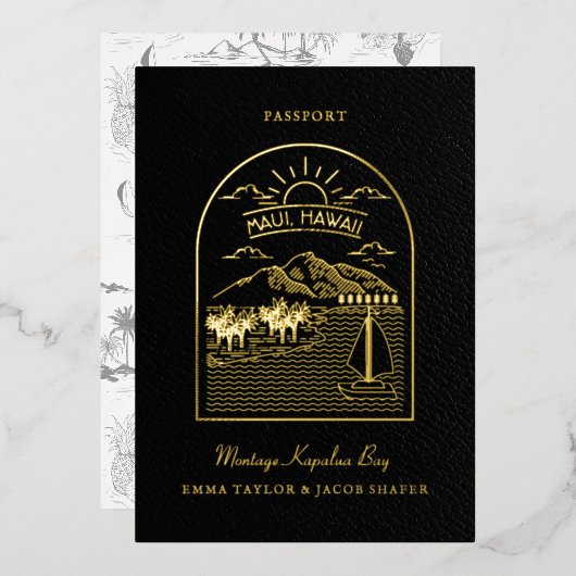 宛先結婚用パスポートの保存日 箔招待状 (正面/裏面)