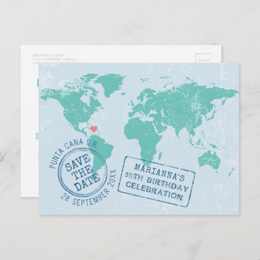 宛先誕生日マップ日付を保存 案内ポストカード (正面/裏面)