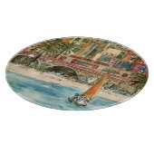 宛先 |水彩ビーチと建物 カッティングボード (角)