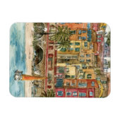 宛先 |水彩ビーチと建物 マグネット (横)