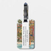宛先 |水彩ビーチと建物 ラゲッジタグ (裏面縦)
