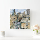 宛先 |水彩ヴィンテージロンドン通り スクエア壁時計 (ホーム)