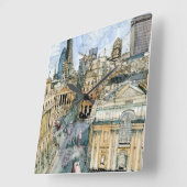 宛先 |水彩ヴィンテージロンドン通り スクエア壁時計 (傾斜)