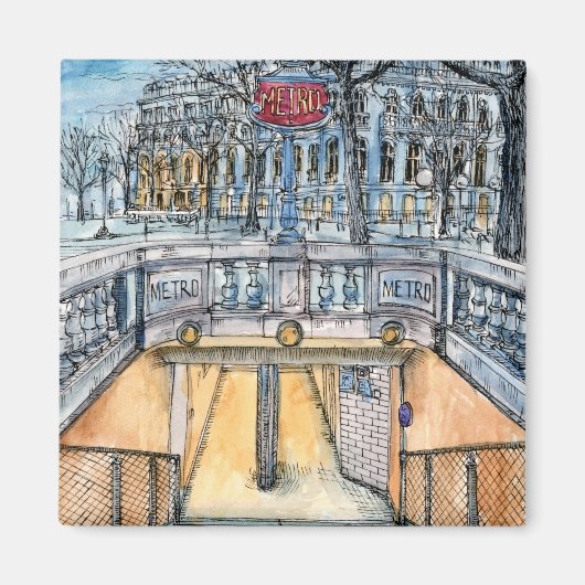 宛先 |水彩ヴィンテージ地下鉄入口 マグネット (正面)