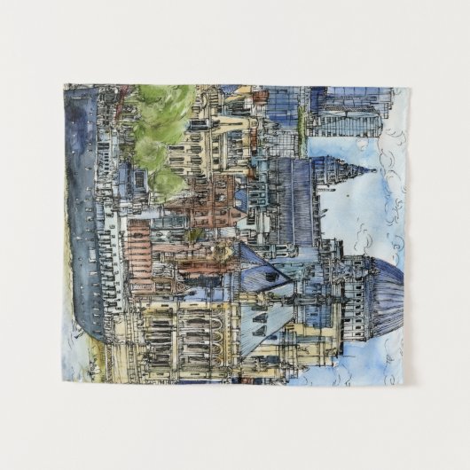 宛先 | Water color River Thames Waterfront タペストリー (正面(横))