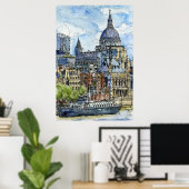 宛先 | Water color River Thames Waterfront ポスター (ホームオフィス)