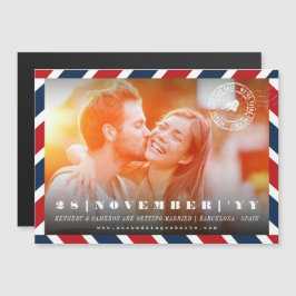 宛先Airmailの郵便写真の日付を保存 マグネット招待状