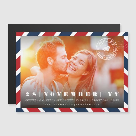 宛先Airmailの郵便写真の日付を保存 マグネット招待状 (正面/裏面)