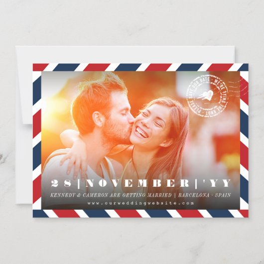 宛先Airmailの郵便写真の日付を保存 マグネット招待状 (正面)