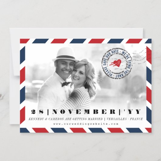 宛先Airmailの郵便写真の日付を保存 マグネット招待状 (正面)