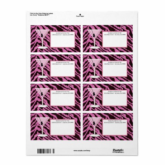 宛名ラベル – Zebra Print 'n Martini ラベル (フルシート)