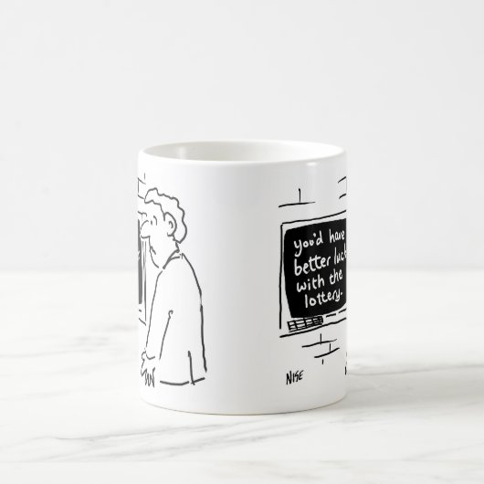「宝くじに挑戦」とキャッシュポイント·マシンが言う コーヒーマグカップ (中央)