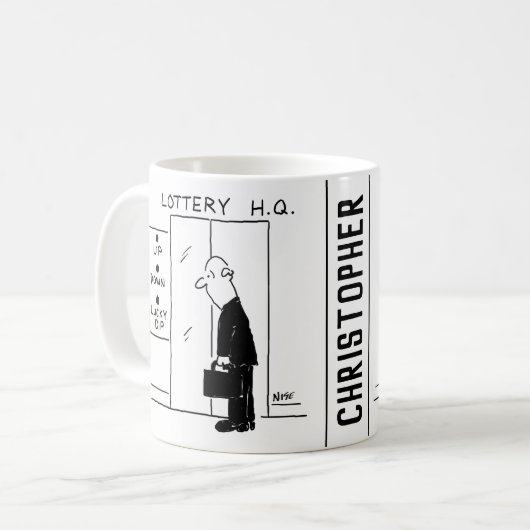 宝くじ本社漫画のエレベーターまたはリフト コーヒーマグカップ (正面左)