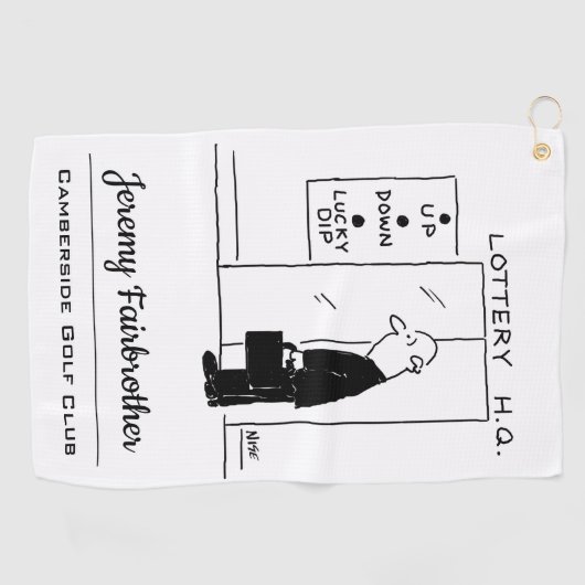 宝くじ本社漫画のエレベーターまたはリフト ゴルフタオル (横)