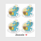 宝と文字のステッカー付き漫画の青い龍 シール (シート)