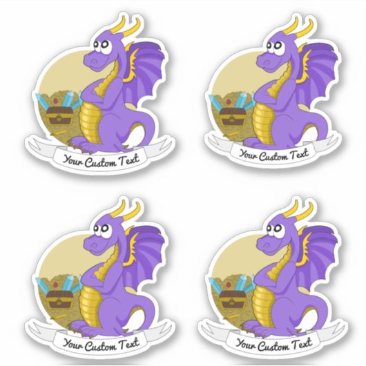 宝と文字を持つ漫画の紫の龍 シール (正面)